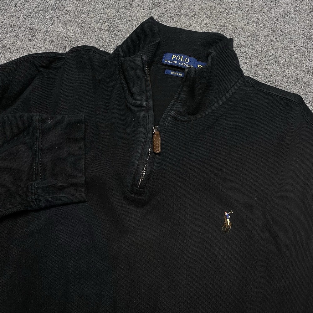 Polo Ralph Lauren Estate Rib Pullover 1/4 Zip Flesh Pony Black Mens Fits XL